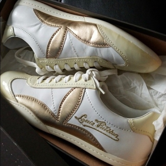 louis vuitton white and gold sneakers